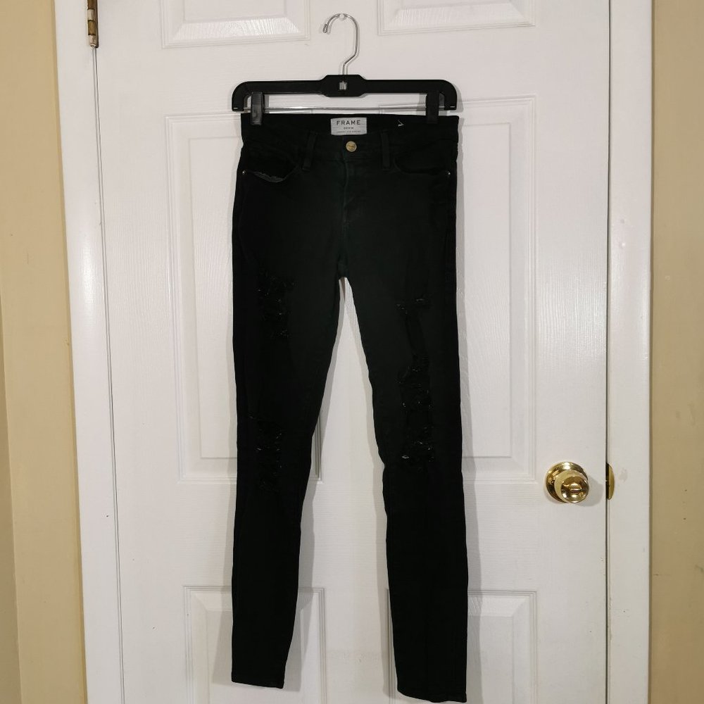 Frame Le Skinny De Jeanne Ripped Noir Jeans